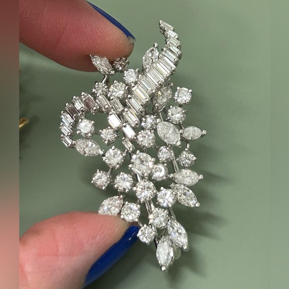 Vintage Diamond Brooch 5.25 ct. Platinum & Gold Pin - Picture 5 of 7